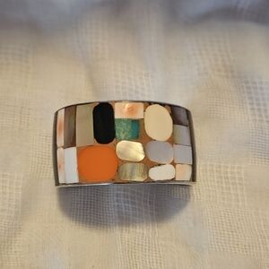 Multicolor Inlay Wide Cuff Bracelet - Women Jewelry